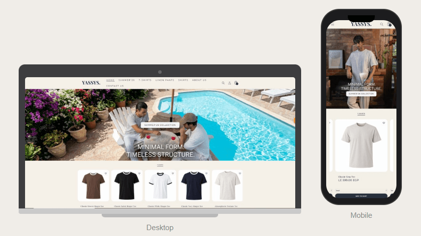 YASSYS desktop and mobile storefront preview